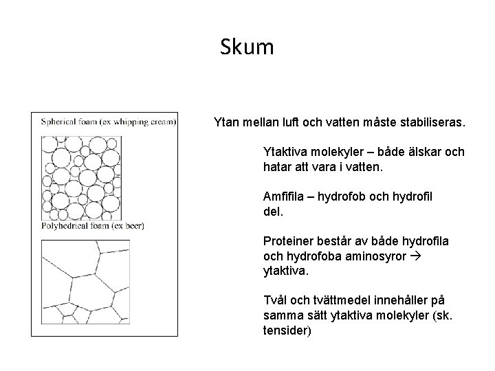 Skum Ytan mellan luft och vatten måste stabiliseras. Ytaktiva molekyler – både älskar och