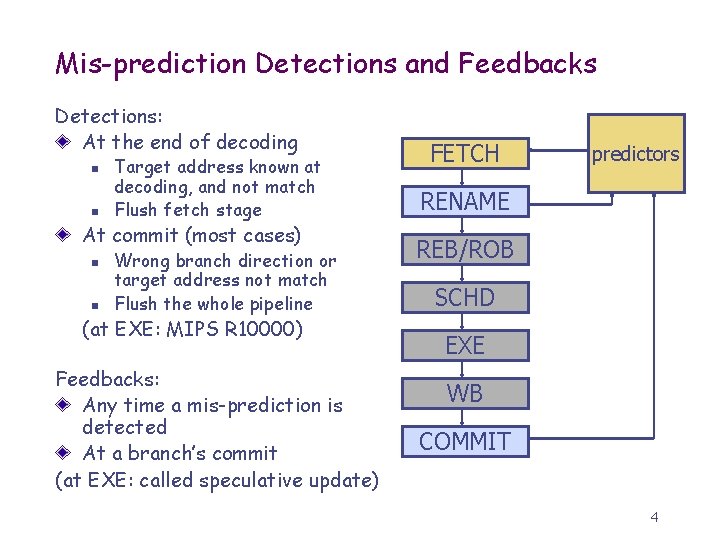 Mis-prediction Detections and Feedbacks Detections: At the end of decoding n n Target address