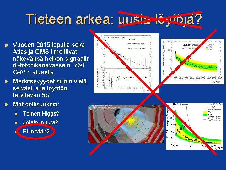 Tieteen arkea: uusia löytöjä? Vuoden 2015 lopulla sekä Atlas ja CMS ilmoittivat näkevänsä heikon