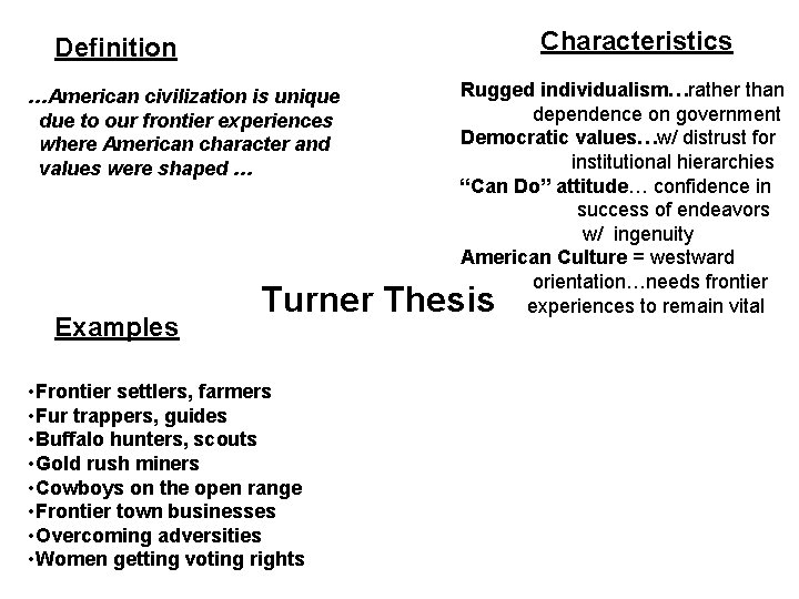 Characteristics Definition …American civilization is unique due to our frontier experiences where American character Characteristics Definition …American civilization is unique due to our frontier experiences where American character