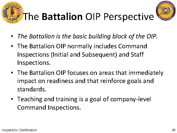 The Battalion OIP Perspective • The Battalion is the basic building block of the