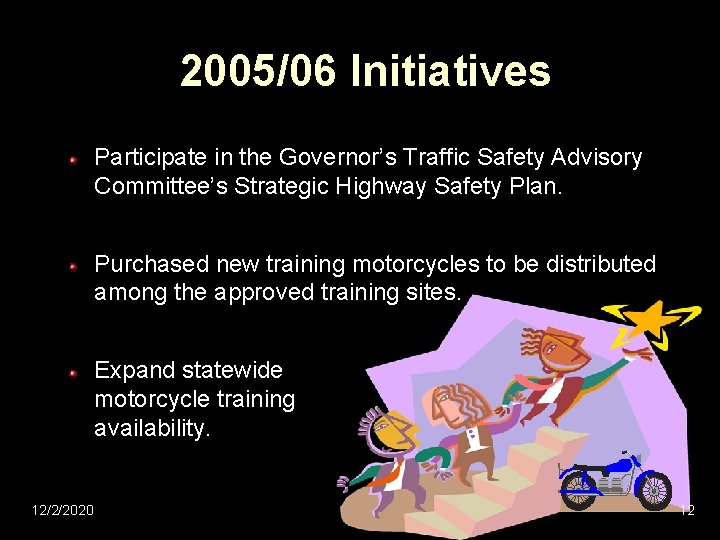 2005/06 Initiatives Participate in the Governor’s Traffic Safety Advisory Committee’s Strategic Highway Safety Plan.