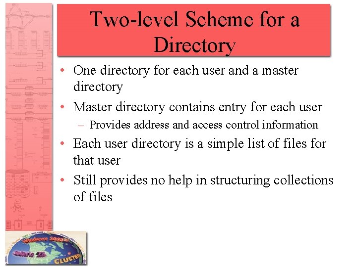 Two-level Scheme for a Directory • One directory for each user and a master