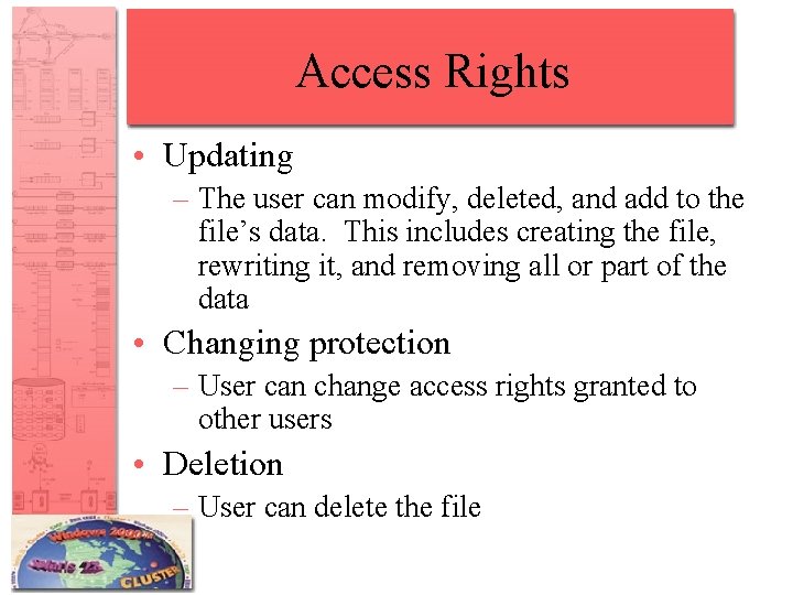 Access Rights • Updating – The user can modify, deleted, and add to the