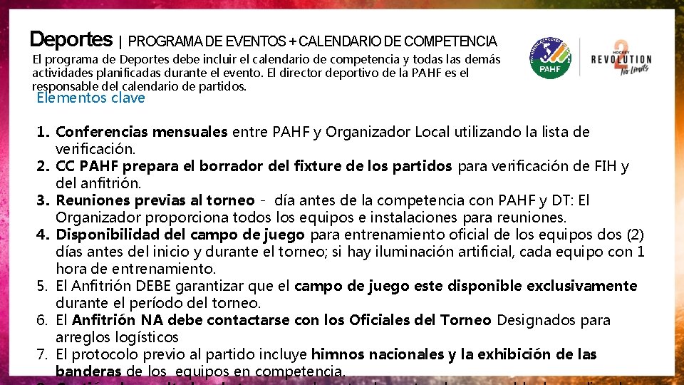 Deportes | PROGRAMA DE EVENTOS + CALENDARIO DE COMPETENCIA El programa de Deportes debe