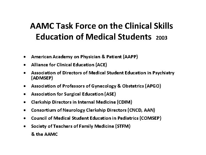 AAMC Task Force on the Clinical Skills Education of Medical Students 2003 • American