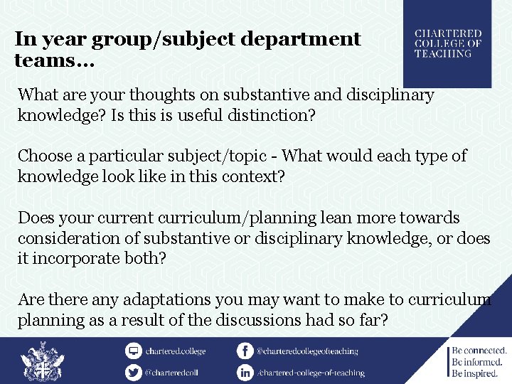 In year group/subject department teams. . . What are your thoughts on substantive and