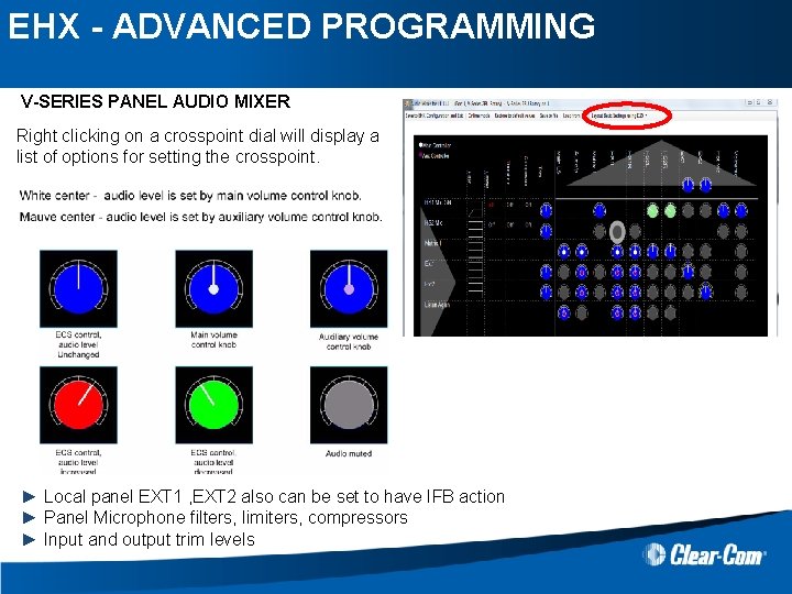 EHX - ADVANCED PROGRAMMING V-SERIES PANEL AUDIO MIXER Right clicking on a crosspoint dial