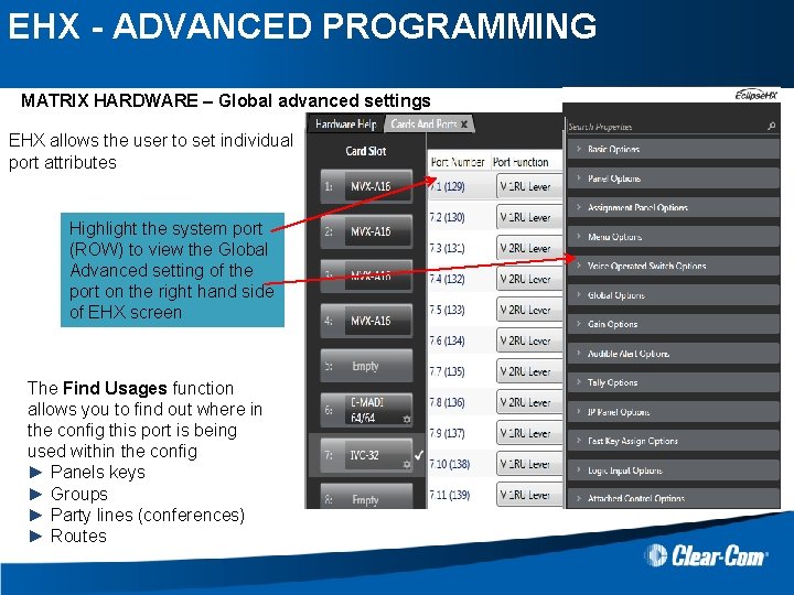 EHX - ADVANCED PROGRAMMING MATRIX HARDWARE – Global advanced settings EHX allows the user