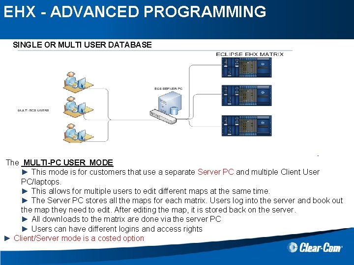 EHX - ADVANCED PROGRAMMING SINGLE OR MULTI USER DATABASE The MULTI-PC USER MODE ►