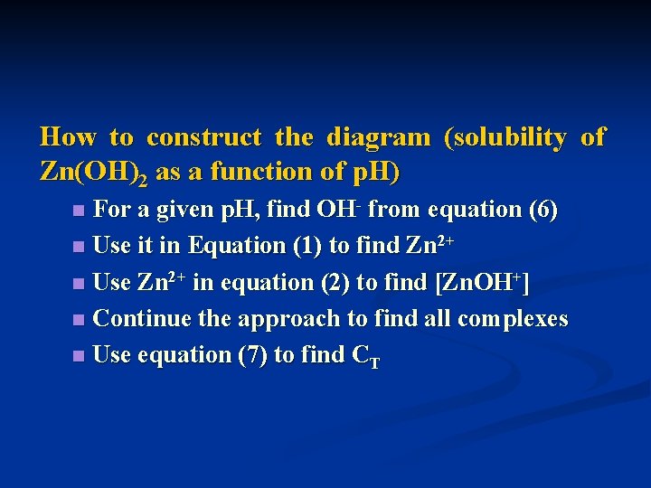 How to construct the diagram (solubility of Zn(OH)2 as a function of p. H)