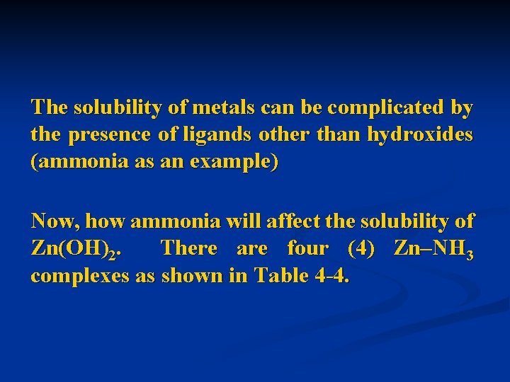 The solubility of metals can be complicated by the presence of ligands other than