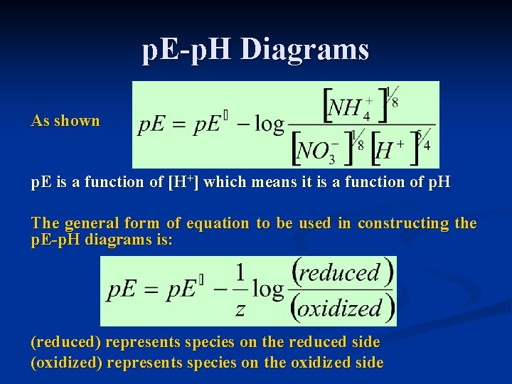 p. E-p. H Diagrams As shown p. E is a function of [H+] which