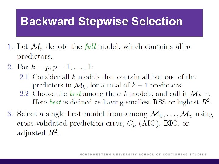 Backward Stepwise Selection 