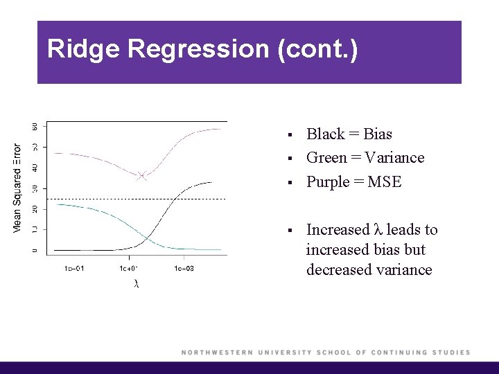 Ridge Regression (cont. ) § § Black = Bias Green = Variance Purple =