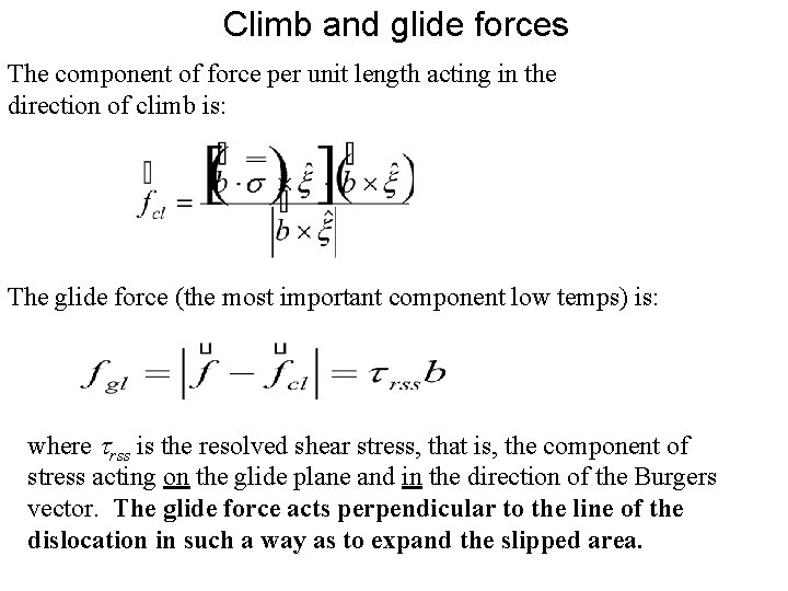 Climb and glide forces The component of force per unit length acting in the