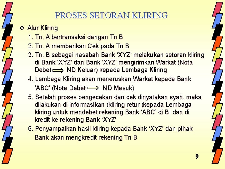 PROSES SETORAN KLIRING v Alur Kliring 1. Tn. A bertransaksi dengan Tn B 2.