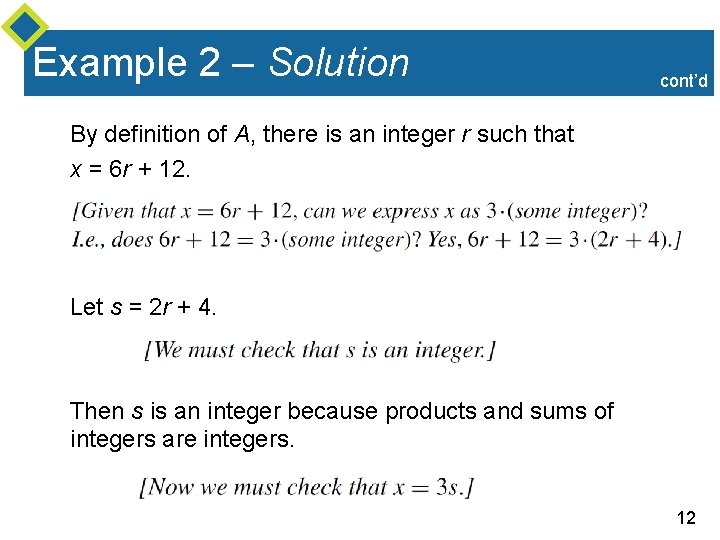 Example 2 – Solution cont’d By definition of A, there is an integer r