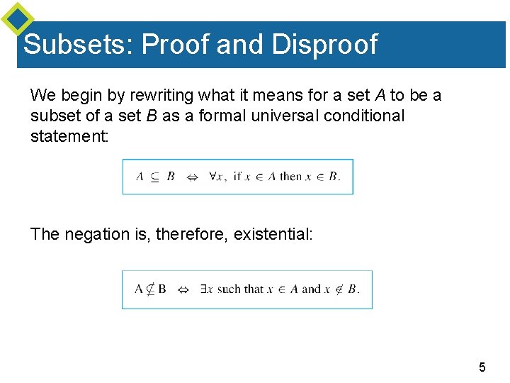 Subsets: Proof and Disproof We begin by rewriting what it means for a set