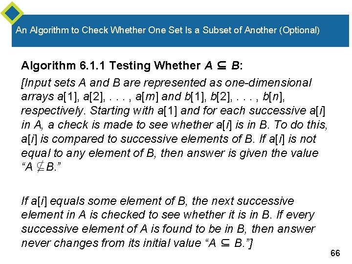 An Algorithm to Check Whether One Set Is a Subset of Another (Optional) Algorithm