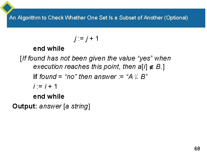 An Algorithm to Check Whether One Set Is a Subset of Another (Optional) j