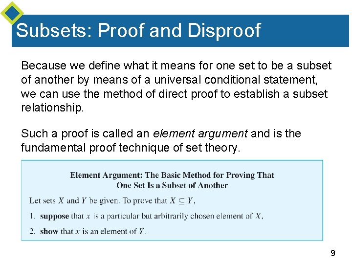 Subsets: Proof and Disproof Because we define what it means for one set to