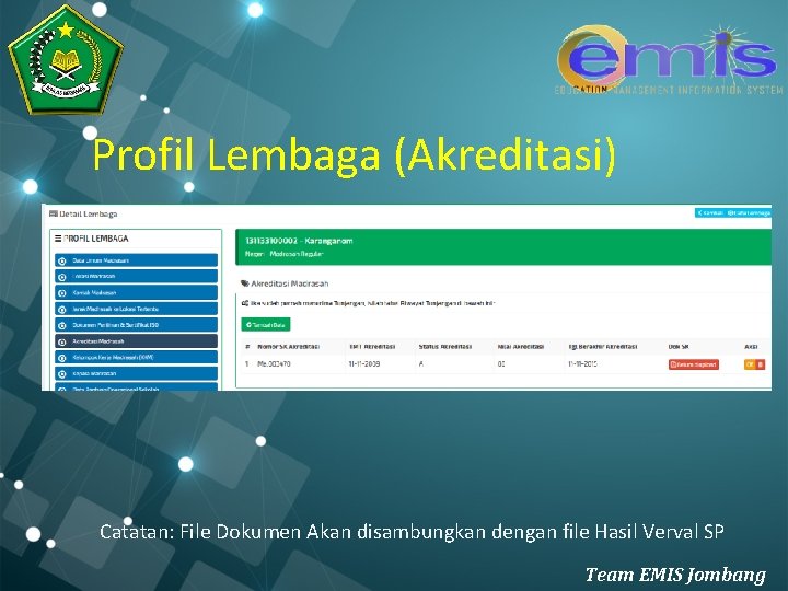 Profil Lembaga (Akreditasi) Catatan: File Dokumen Akan disambungkan dengan file Hasil Verval SP Team