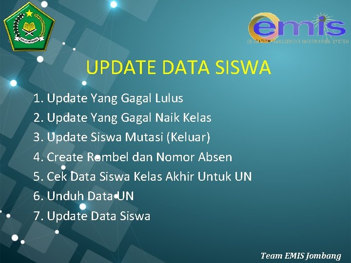 UPDATE DATA SISWA 1. Update Yang Gagal Lulus 2. Update Yang Gagal Naik Kelas