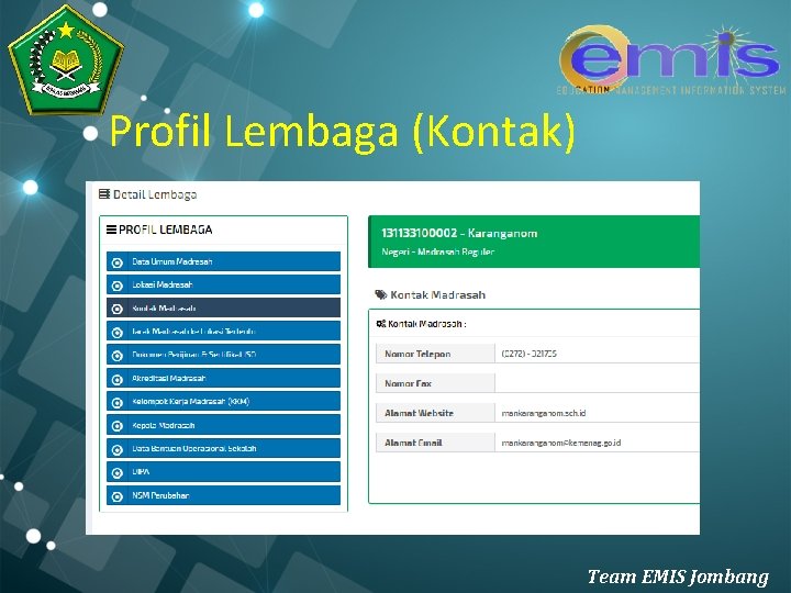 Profil Lembaga (Kontak) Team EMIS Jombang 