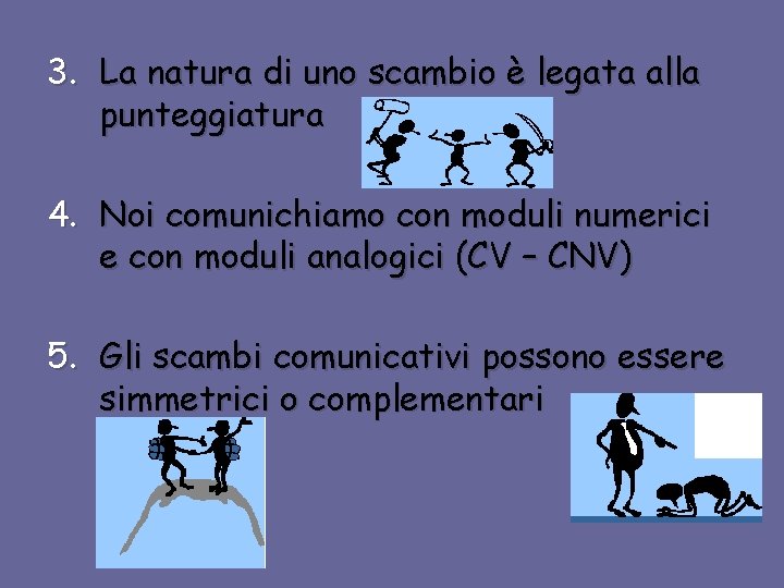 3. La natura di uno scambio è legata alla punteggiatura 4. Noi comunichiamo con