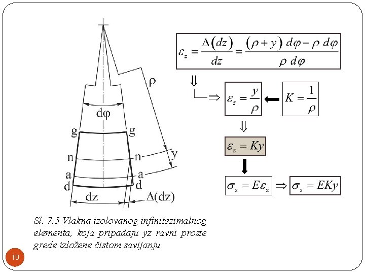 Sl. 7. 5 Vlakna izolovanog infinitezimalnog elementa, koja pripadaju yz ravni proste grede izložene Sl. 7. 5 Vlakna izolovanog infinitezimalnog elementa, koja pripadaju yz ravni proste grede izložene