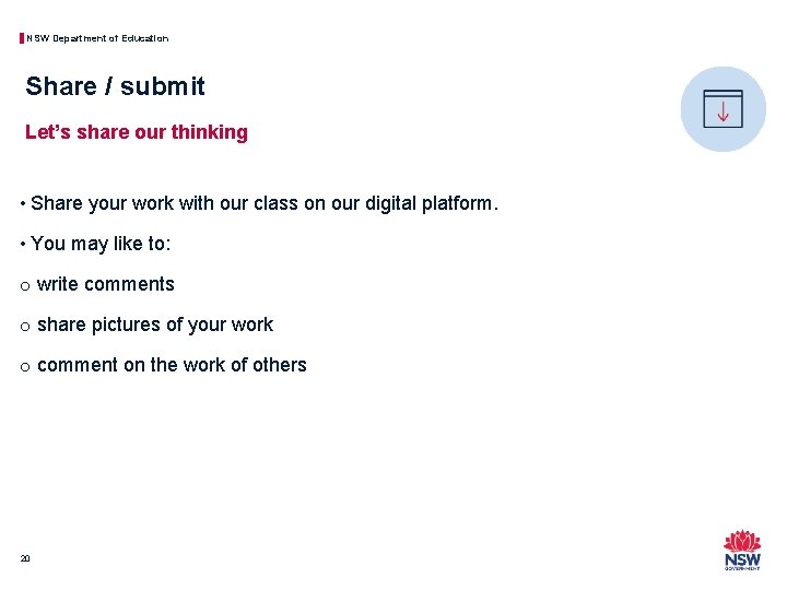 NSW Department of Education Share / submit Let’s share our thinking • Share your