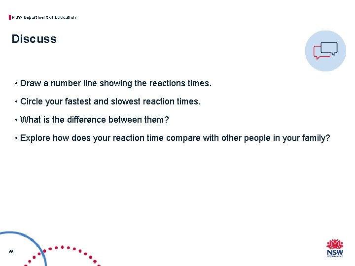 NSW Department of Education Discuss • Draw a number line showing the reactions times.