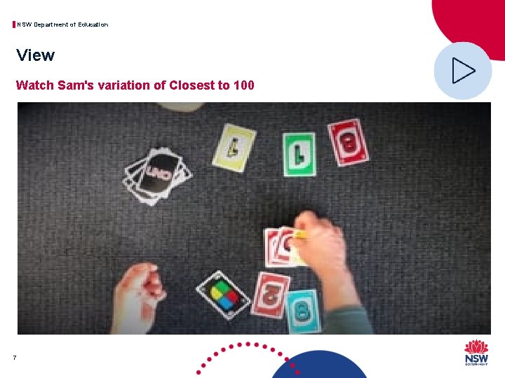 NSW Department of Education View Watch Sam's variation of Closest to 100 7 