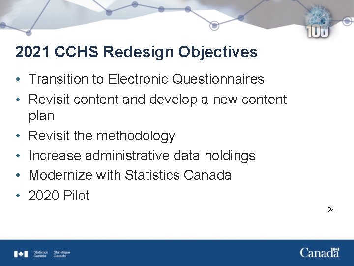 2021 CCHS Redesign Objectives • Transition to Electronic Questionnaires • Revisit content and develop