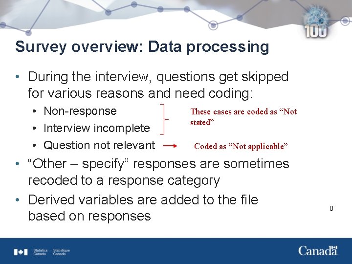 Survey overview: Data processing • During the interview, questions get skipped for various reasons