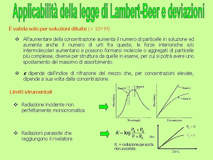 È valida solo per soluzioni diluite (< 10 -2 M) v All'aumentare della concentrazione