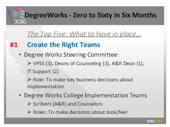 Degree. Works - Zero to Sixty in Six Months #1 The Top Five: What