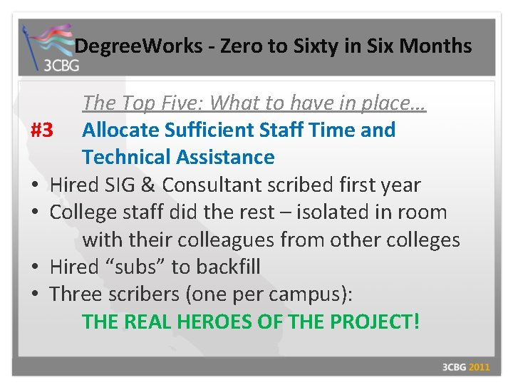 Degree. Works - Zero to Sixty in Six Months The Top Five: What to