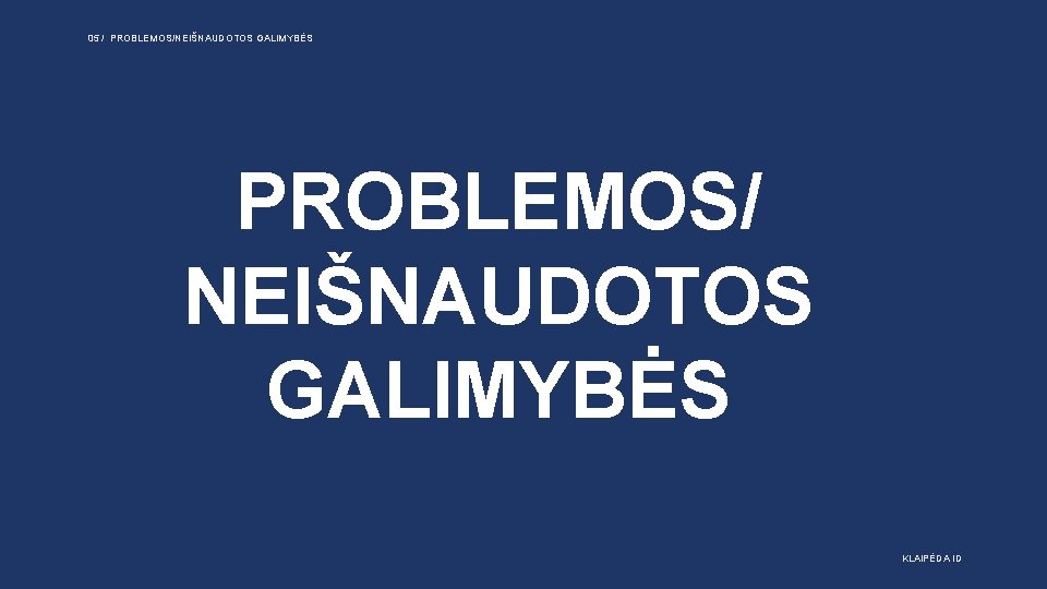 05 / PROBLEMOS/NEIŠNAUDOTOS GALIMYBĖS PROBLEMOS/ NEIŠNAUDOTOS GALIMYBĖS KLAIPĖDA ID 