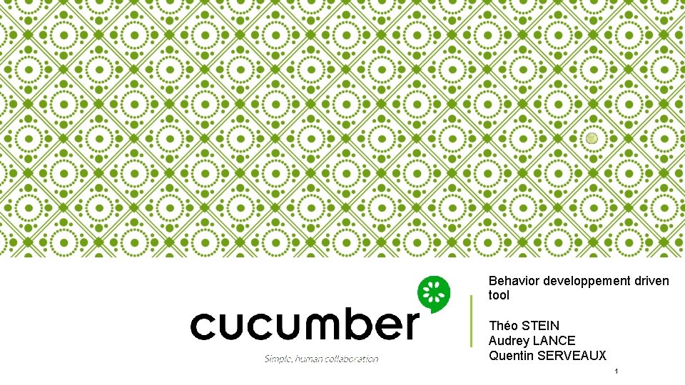 CUCUMBER Behavior developpement driven tool Théo STEIN Audrey LANCE Quentin SERVEAUX 1 