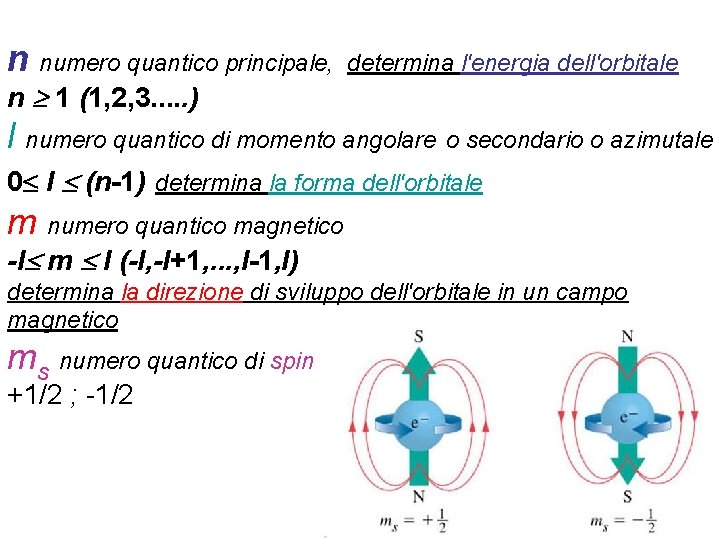 n numero quantico principale, determina l'energia dell'orbitale n ³ 1 (1, 2, 3. .