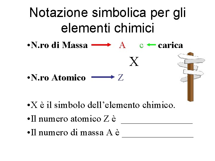 Notazione simbolica per gli elementi chimici • N. ro di Massa A c carica