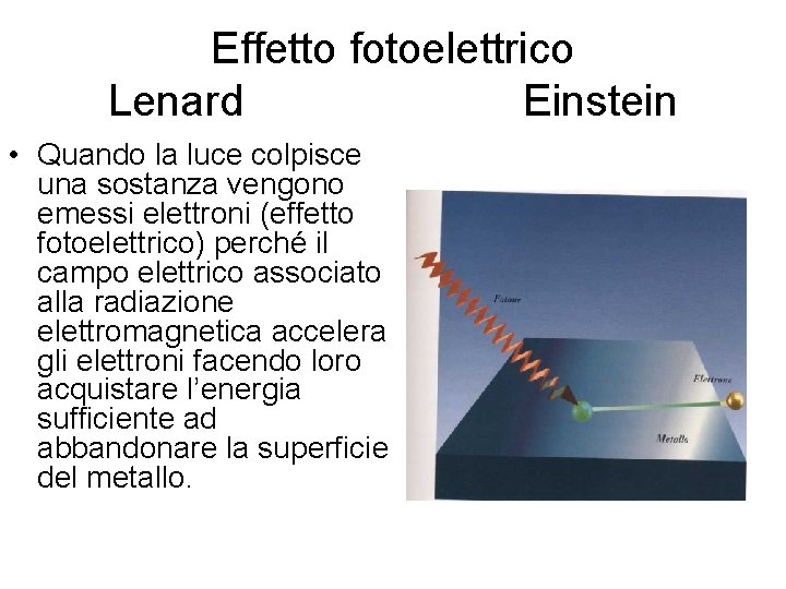 Effetto fotoelettrico Lenard Einstein • Quando la luce colpisce una sostanza vengono emessi elettroni