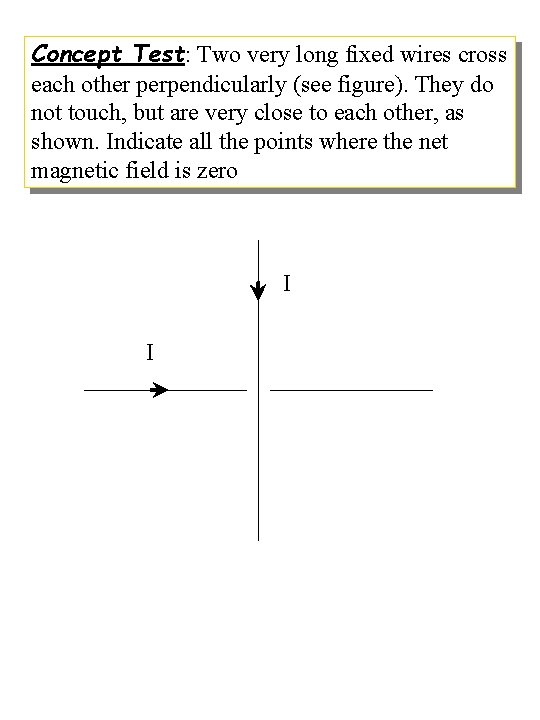 Concept Test: Two very long fixed wires cross each other perpendicularly (see figure). They