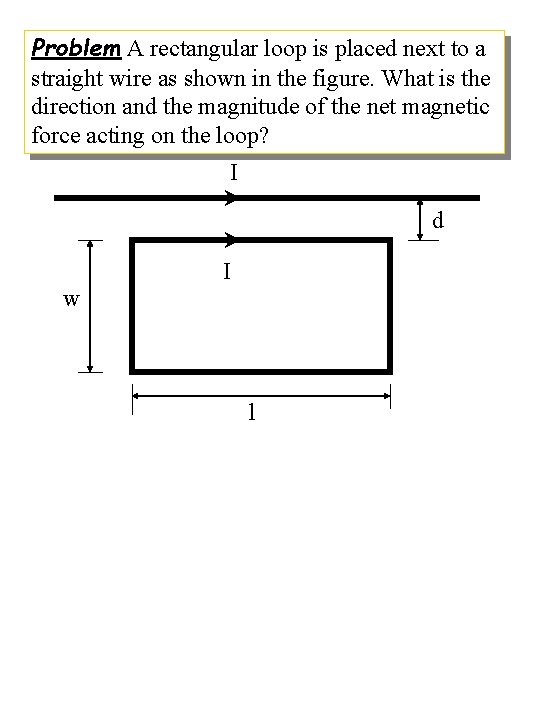 Problem A rectangular loop is placed next to a straight wire as shown in