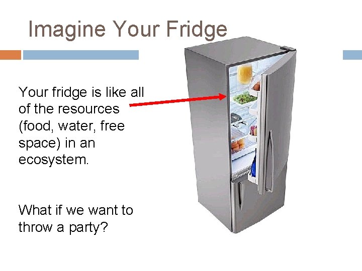 Imagine Your Fridge Your fridge is like all of the resources (food, water, free