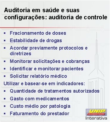 Auditoria em saúde e suas configurações: auditoria de controle § Fracionamento de doses § Auditoria em saúde e suas configurações: auditoria de controle § Fracionamento de doses §