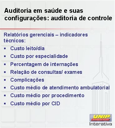 Auditoria em saúde e suas configurações: auditoria de controle Relatórios gerenciais – indicadores técnicos: Auditoria em saúde e suas configurações: auditoria de controle Relatórios gerenciais – indicadores técnicos: