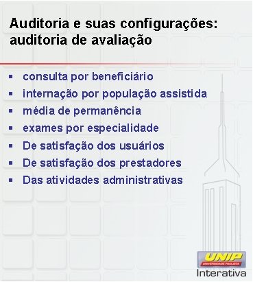 Auditoria e suas configurações: auditoria de avaliação § consulta por beneficiário § internação por Auditoria e suas configurações: auditoria de avaliação § consulta por beneficiário § internação por